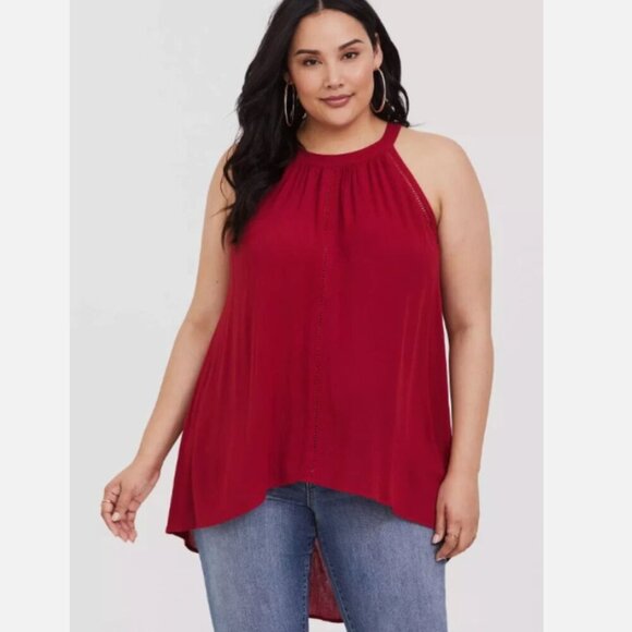 torrid Tops - Torrid 3 Gauze Goddess Tank Top Womens Plus Size 3X Red Sleeveless Hi Low Tunic